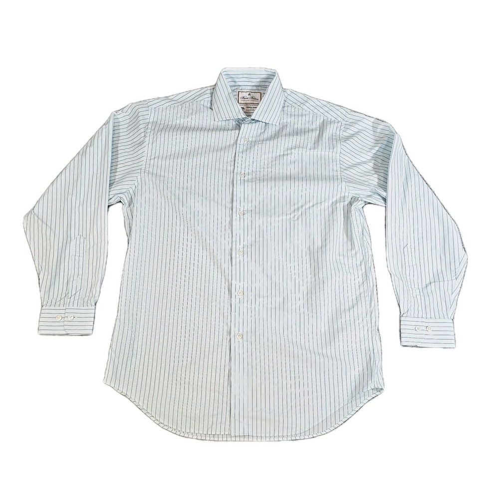 Brooks Brothers Luxury Thomas Mason Blue and White Pinstripe Button-Down Shirt - Picture 2 of 8